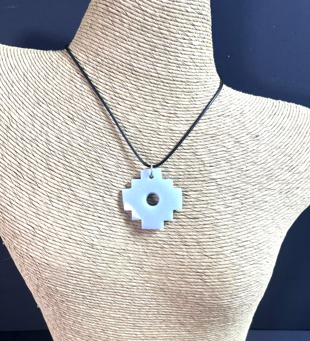 Angelite Natural Stone Chakana Pendant Handmade in Peru 1.5" Inca Cross